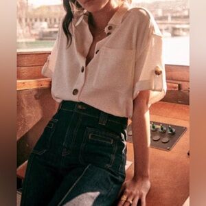 Sézane Laurine shirt, ecru, oversized gauze shirt sleeves, FR 34, NWT
